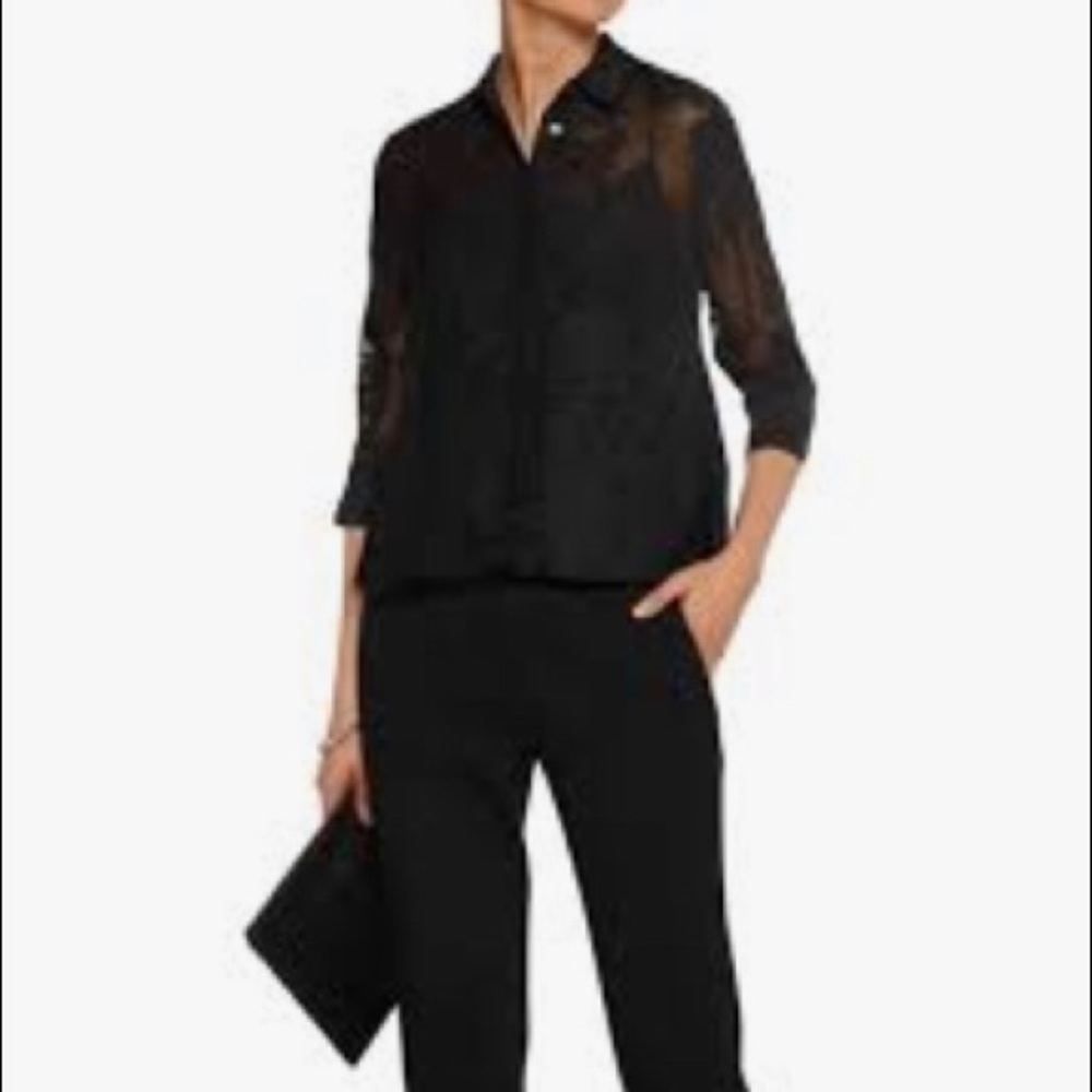 Lucky Brand Semi Sheer Top Black Embroidery S - Picture 8 of 8